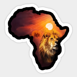Lion and Africa Map, Sunset Safari, Big Cats Sticker